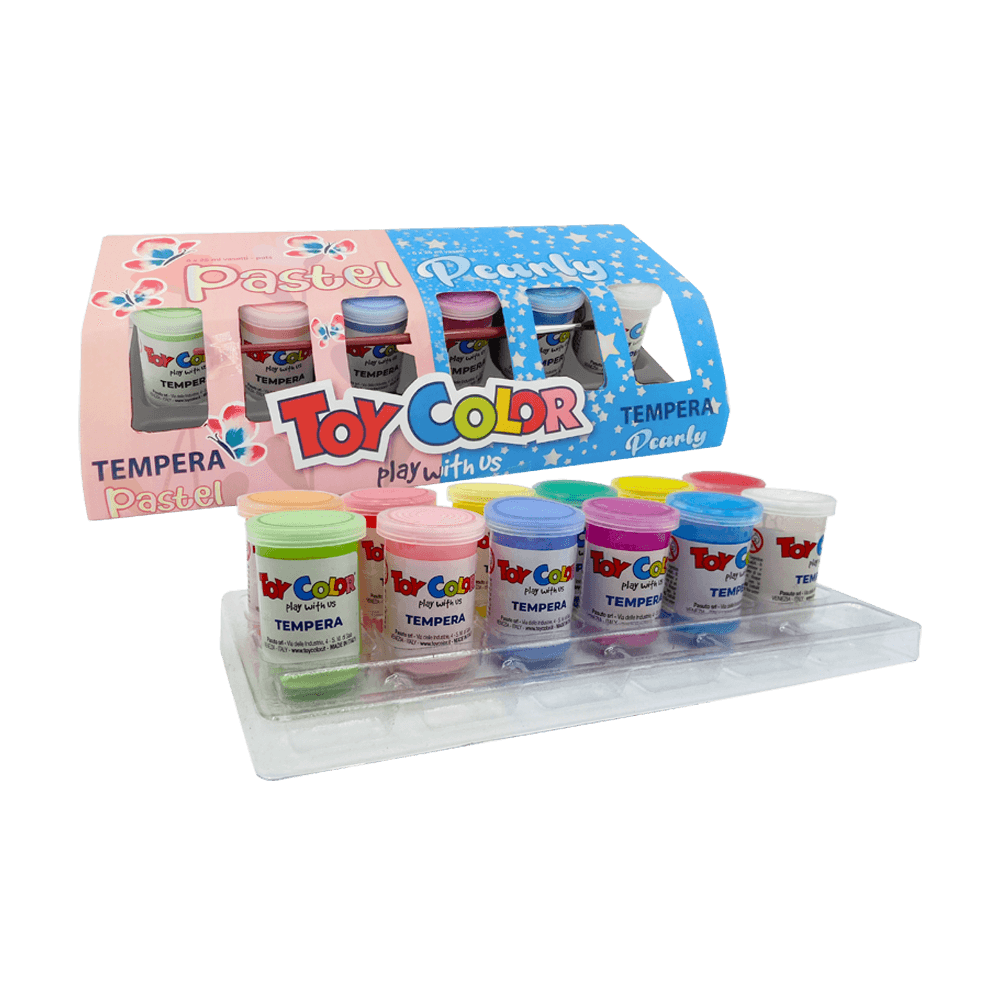 TOY COLOR ΤΕΜΠΕΡΑ SUPERWASH 12 ΧΡΩΜΑΤΑx25ml PRIMARY PEARLY/PASTEL