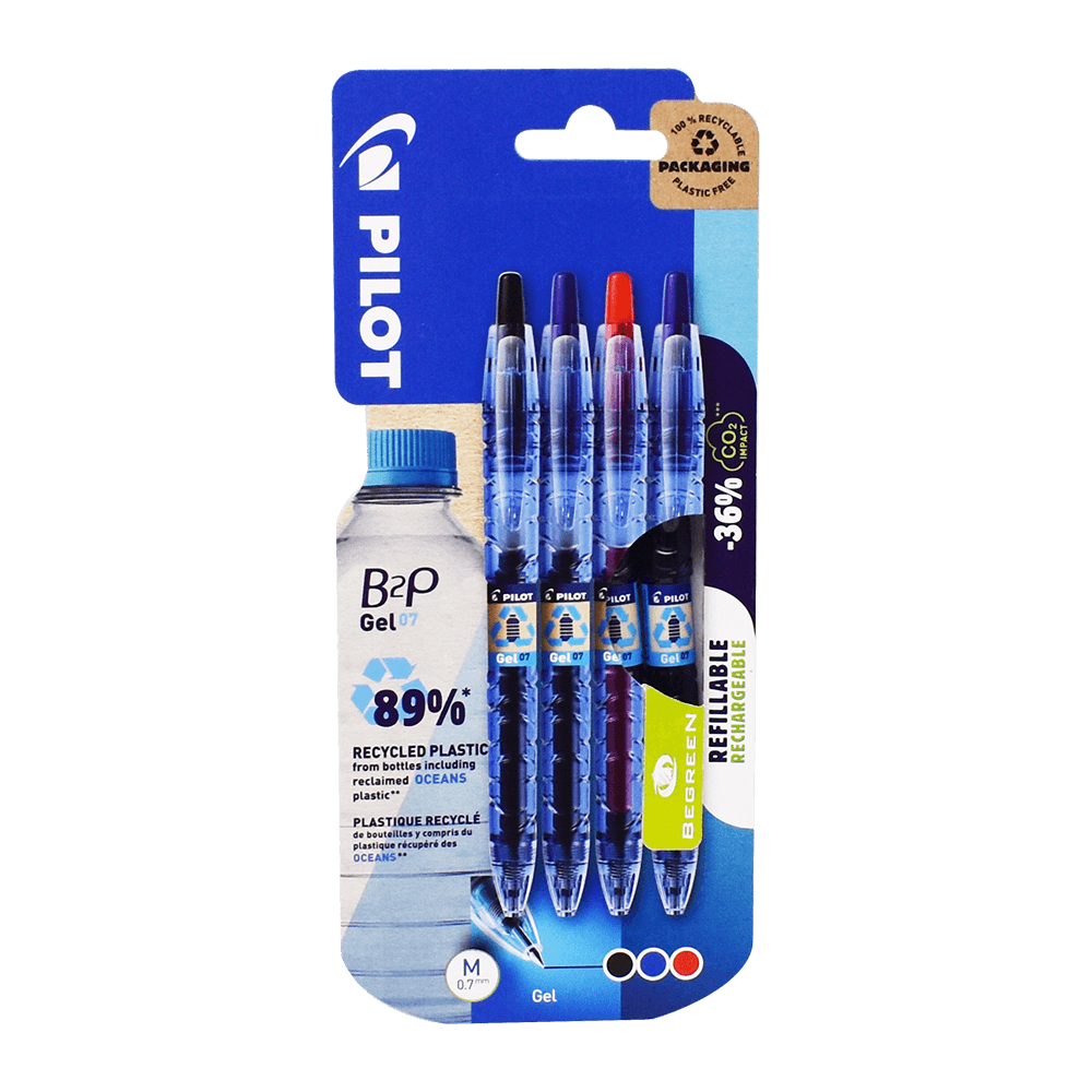 PILOT ΣΤΥΛΟ BEGREEN B2P GEL 0.7 4Τ ΜΑΥΡΟ/ΚΟΚKΙΝΟ/ΜΠΛΕ & ΜΠΛΕ ΔΩΡΟ
