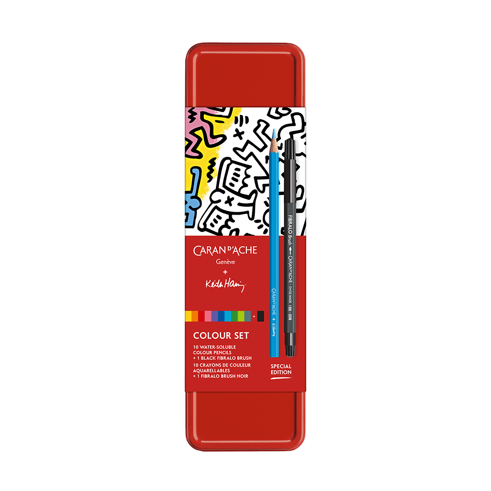 CARAN D'ACHE ΚΡΑΙΓΙΟΝ (ΞΥΛΟΜΠΟΓΙΕΣ) ΑΚΟΥΑΡΕΛΑΣ COLOR 10 ΧΡΩΜΑΤΑ + ΠΙΝΕΛΟ KEITH HARING XMAS
