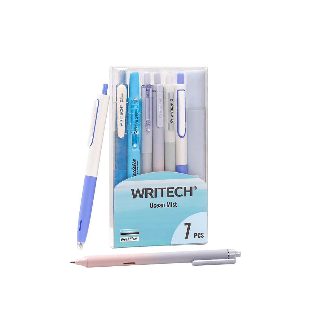 WRITECH ΣΤΥΛΟ GEL & ΜΑΡΚΑΔΟΡΟΣ ΥΠΟΓΡΑΜΜΙΣΗΣ ΣΕΤ 7 ΤΕΜΑΧΙΩΝ WRITING SET ΜΑΥΡΟ & ΜΠΛΕ