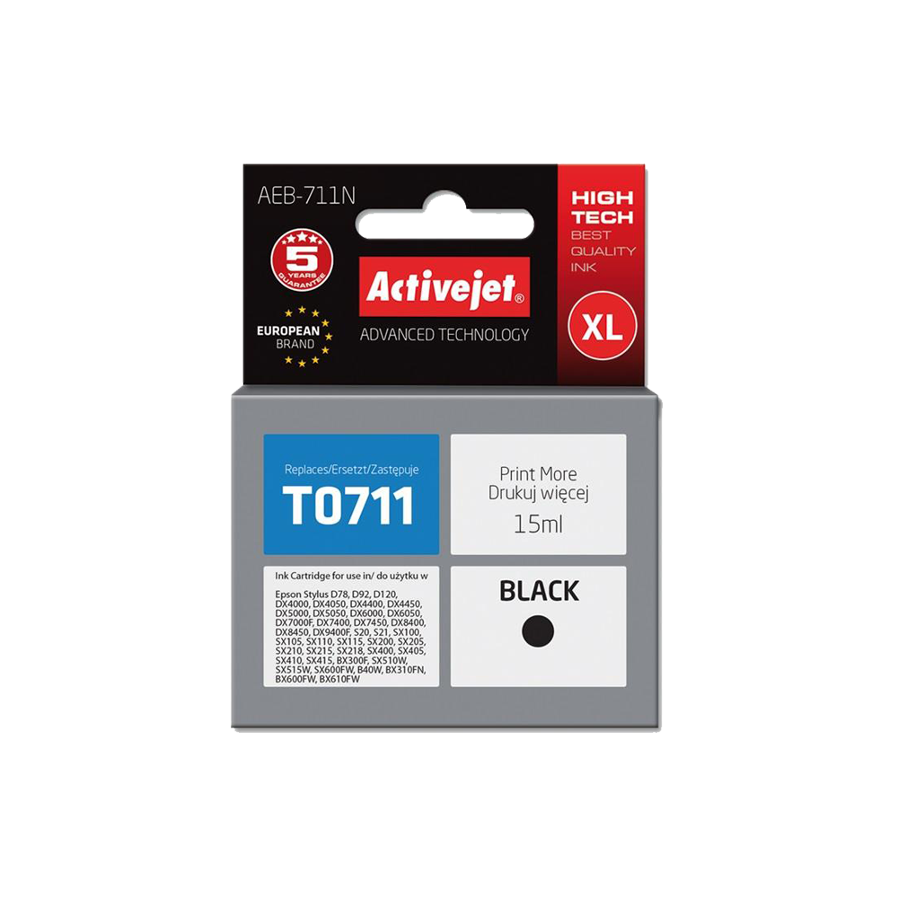 ACTIVE JET INK ΣΥΜΒΑΤΟ ΜΕ EPSON AEB-711N #T0711 BLACK 15ml (Ν) #C13T07114011