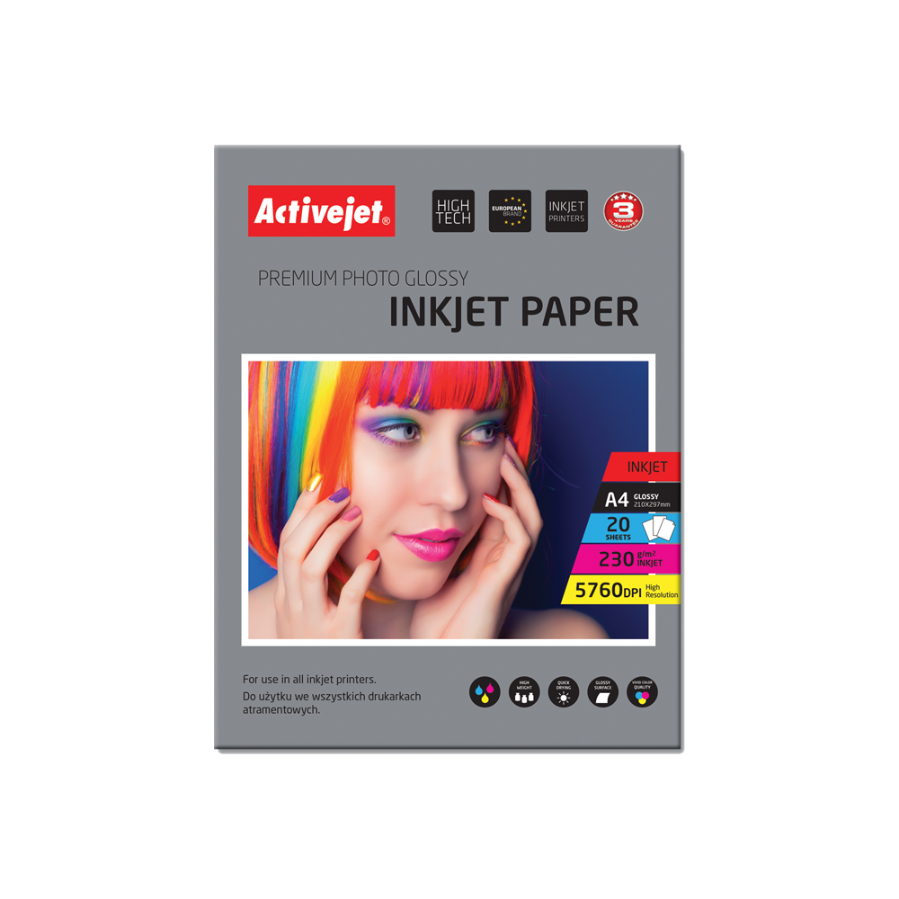 ACTIVE JET ΧΑΡΤΙ ΦΩΤΟΓΡΑΦΙΚΟ ΓΥΑΛΙΣΤΕΡΟ 20 ΦΥΛΛΑ Α4 230gsm EXPACJPAP0011
