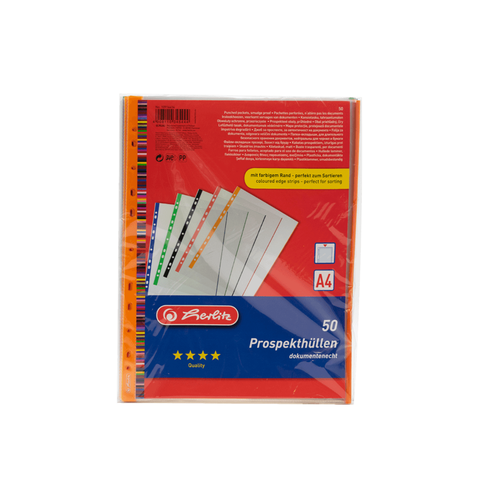 HERLITZ ΖΕΛΑΤΙΝΗ Π Α4 ENIΣXΥΜΕΝΗ PP ΧΡΩΜΑΤΙΣΤΑ ΑΚΡΑ 5 ΧΡΩΜΑΤΑ 50 ΤΕΜΑΧΙΑ