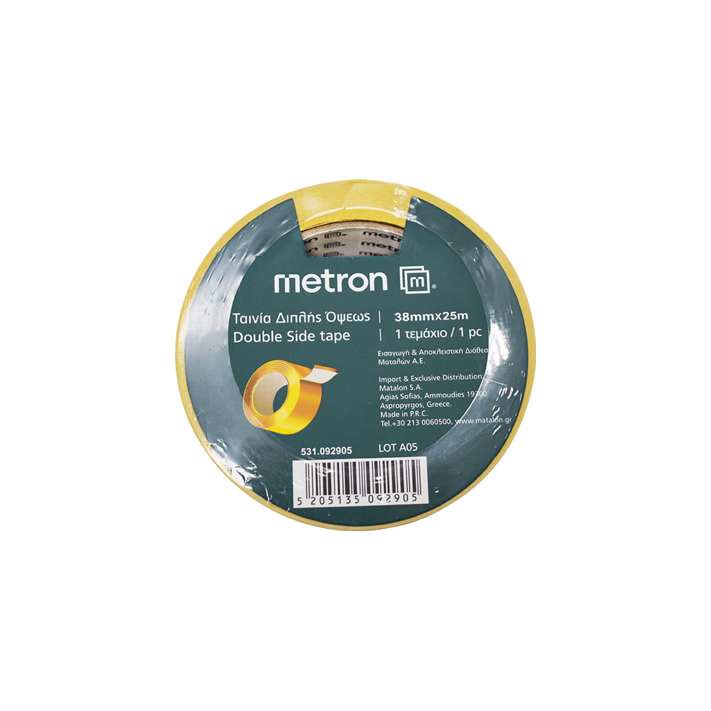 METRON ΤΑΙΝΙΑ ΔΙΠΛΗΣ ΟΨΕΩΣ 38mmx25m ΚΙΤΡΙΝΗ 4 ΤΕΜΑΧΙΑ