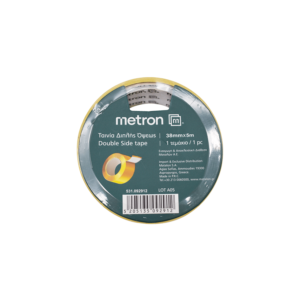 METRON ΤΑΙΝΙΑ ΔΙΠΛΗΣ ΟΨΕΩΣ 38mmx5m 092912 ΚΙΤΡΙΝΗ 4 ΤΕΜΑΧΙΑ