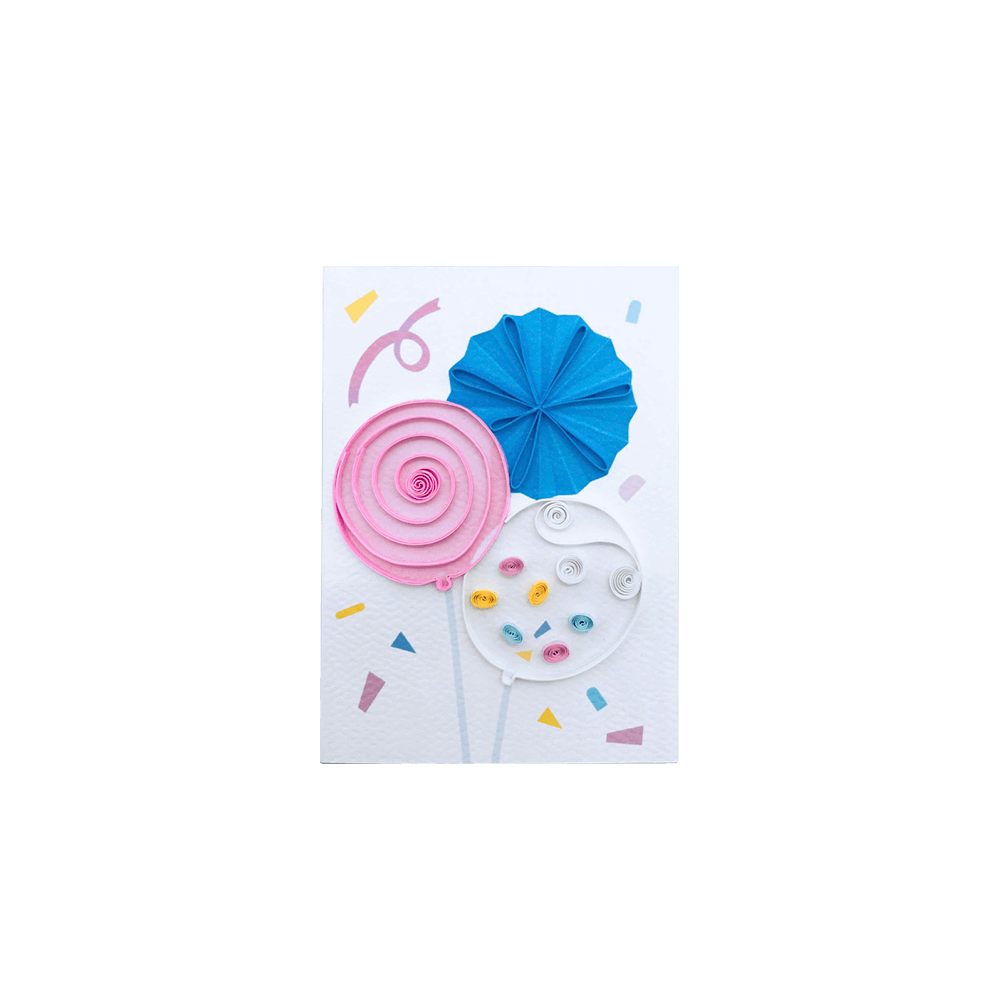 ORIGAMO ΚΑΡΤΑ ΕΥΧΕΤΗΡΙΑ MINI QUILLING ΡΟΖ ΜΠΑΛΟΝΙΑ 10x7.8cm FILIGRANA