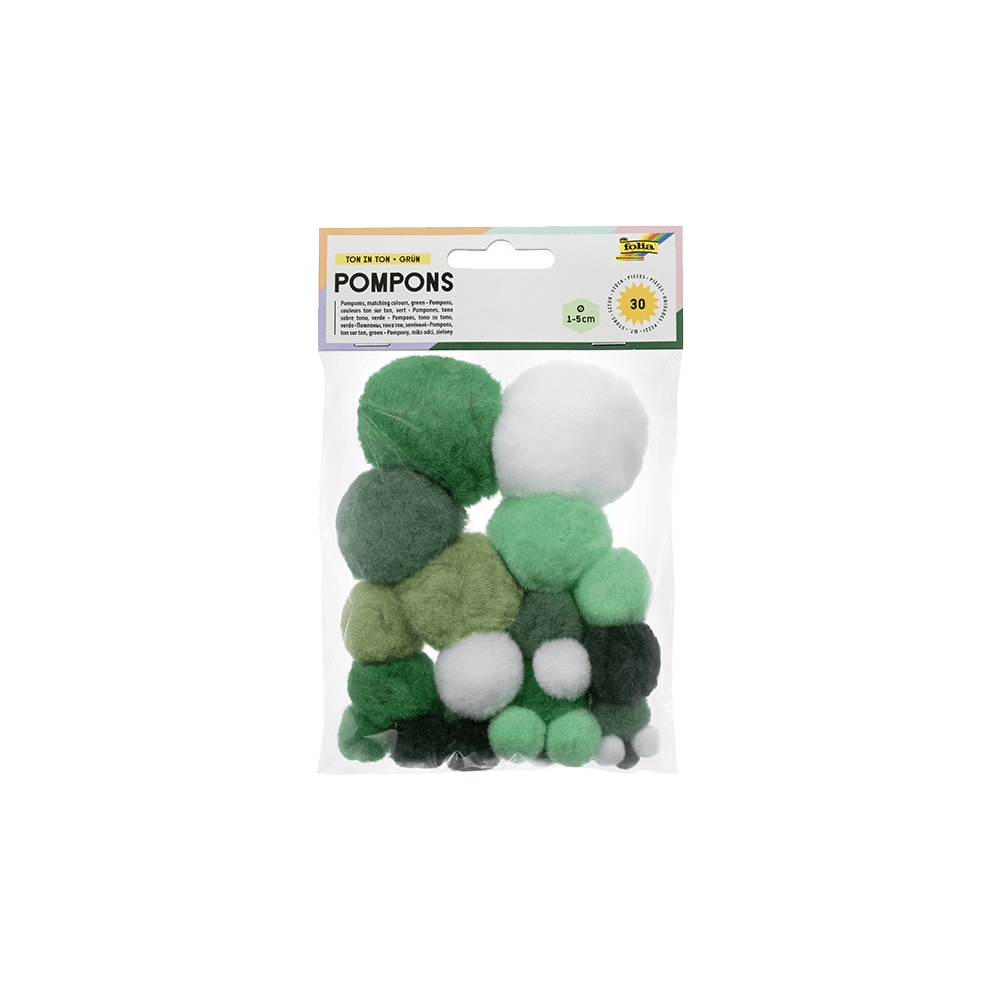 FOLIA ΠΟΜ ΠΟΜ ΣΕΤ 30 ΤΕΜΑΧΙΑ 1-5cm COLOUR TONE MIX ΠΡΑΣΙΝΟ