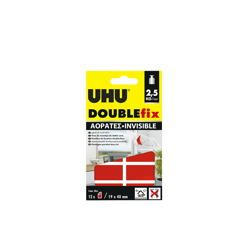 UHU DOUBLE FIX ΑΥΤOKΟΛΛΗΤΟ ΔΙΠΛΗΣ ΟΨΗΣ ΑΟΡΑΤΟ 19x40mm 12 ΤΕΜΑΧΙΑ MAX 2,5 kg