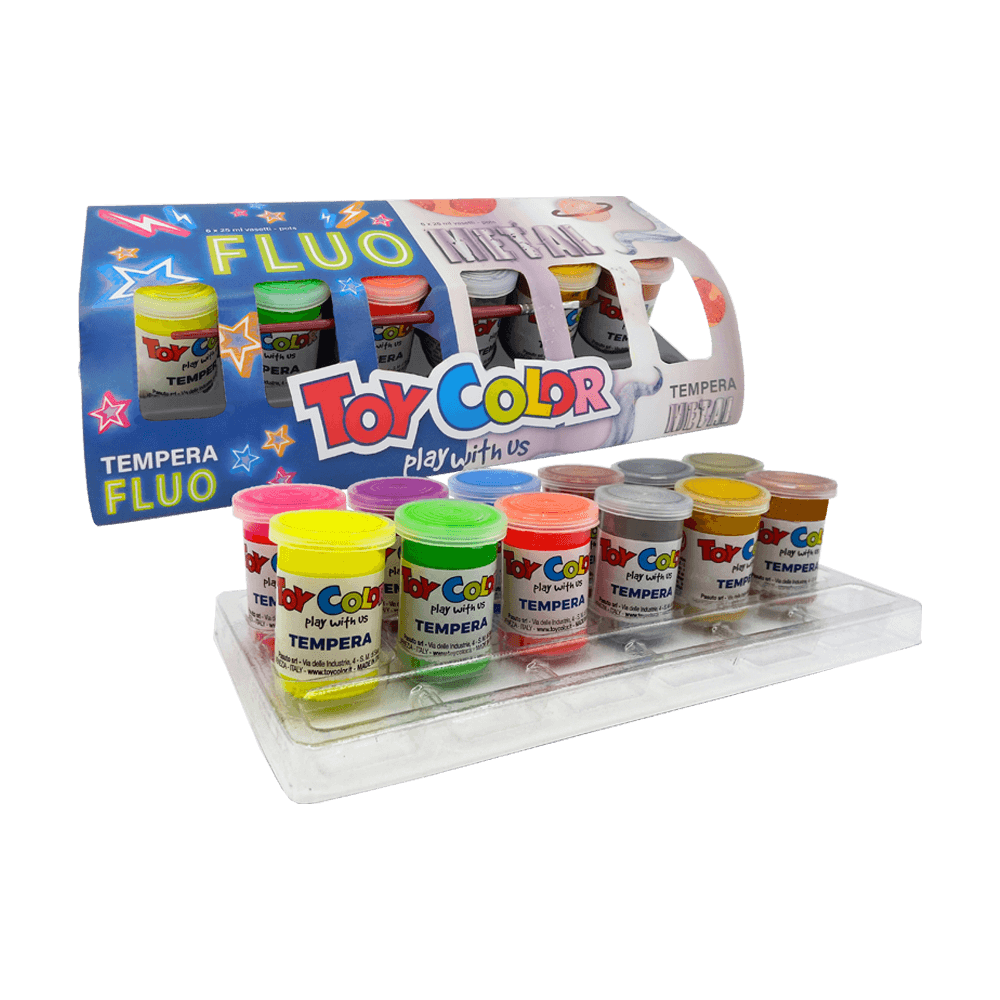 TOY COLOR ΤΕΜΠΕΡΑ SUPERWASH 12 ΧΡΩΜΑΤΑx25ml PRIMARY FLUO/METAL
