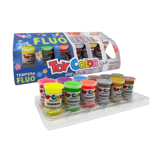 TOY COLOR ΤΕΜΠΕΡΑ SUPERWASH 12 ΧΡΩΜΑΤΑx25ml PRIMARY FLUO/METAL