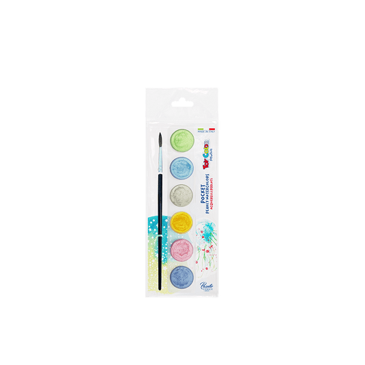 TOY COLOR ΝΕΡΟΧΡΩΜΑΤΑ ΜΕ ΠΙΝΕΛΟ ΠΛΑΣΤΙΚΟ BLISTER 6 ΧΡΩΜΑΤΑ Φ22mm PRIMARY PEARLY