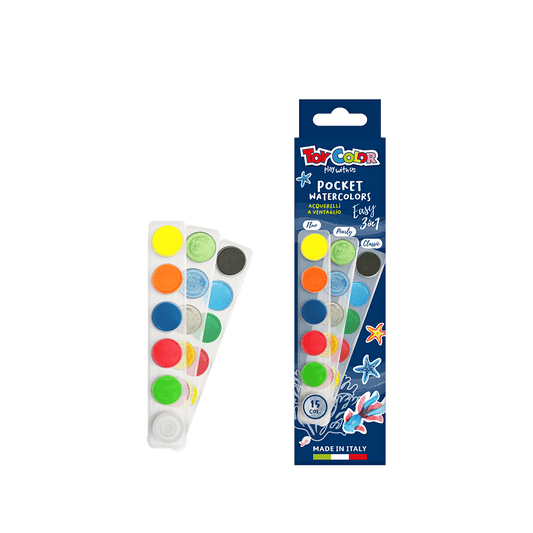 TOY COLOR ΝΕΡΟΧΡΩΜΑΤΑ ΜΕ ΠΙΝΕΛΟ ΧΑΡΤΙΝΟ BLISTER 3 ΣΕ 1 15 ΧΡΩΜΑΤΑ Φ22mm PRIMARY ΑΣΣΟΡΤΙ