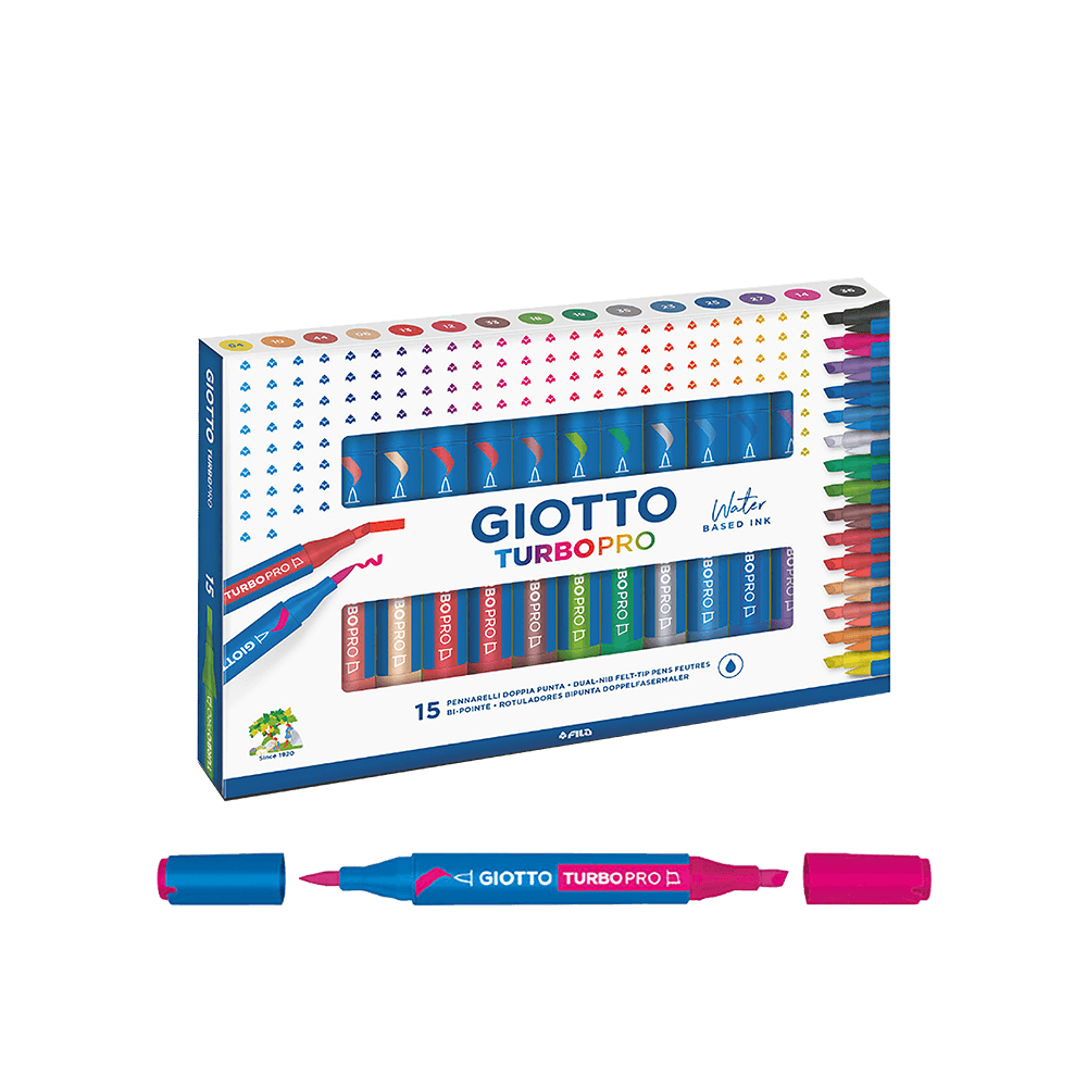 GIOTTO ΜΑΡΚΑΔΟΡΟΣ ΔΙΠΛΗ ΜΥΤΗ ΚΑΣΕΤΙΝΑ ΧΑΡΤΙΝΗ 15 ΧΡΩΜΑΤΑ TURBO PRO ΑΣΣΟΡΤΙ