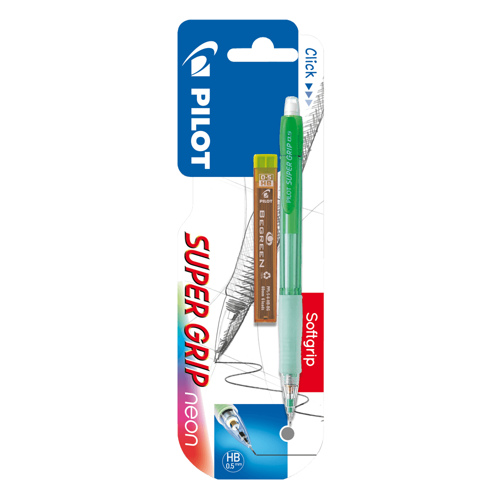 PILOT ΜΟΛΥΒΙ ΜΗΧΑΝΙΚΟ 0.5mm SUPER GRIP ΝΕΟΝ & ΜΥΤΕΣ HB 2Τ ΑΣΣΟΡΤΙ