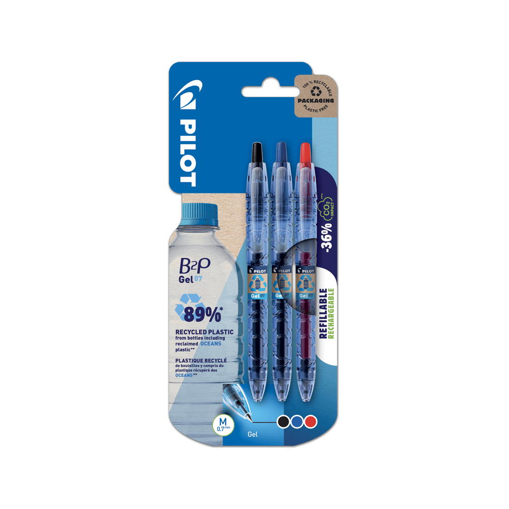 PILOT ΣΤΥΛΟ BEGREEN B2P GEL 0.7 3Τ ΜΑΥΡΟ/ΚΟΚKINO/ΜΠΛΕ
