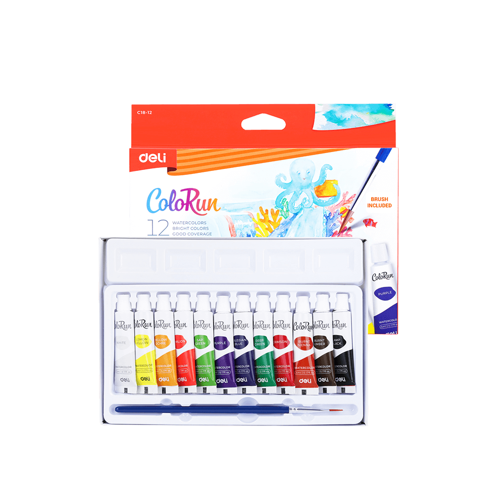 DELI ΧΡΩΜΑ ΑΚΟΥΑΡΕΛΑΣ 12x5ml & 1 ΠΙΝΕΛΟ COLORUN