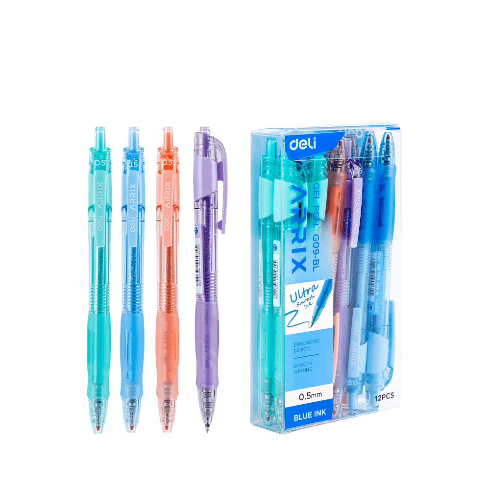 DELI ΣΤΥΛΟ GEL ΚΟΥΜΠΙ ΜΠΛΕ ΜΕΛΑΝΙ 0.5mm ΘΗΚΗ ΣΙΛΙΚΟΝΗΣ ARRIX ΑΣΣΟΡΤΙ 12 ΤΕΜΑΧΙΑ