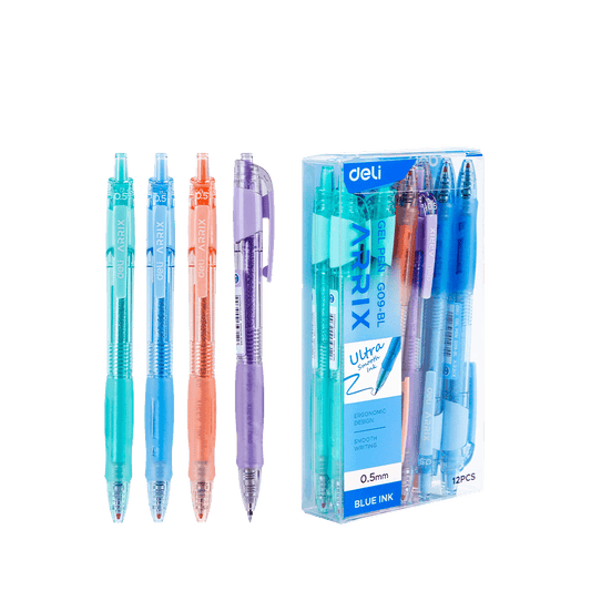 DELI ΣΤΥΛΟ GEL ΚΟΥΜΠΙ ΜΠΛΕ ΜΕΛΑΝΙ 0.5mm ΘΗΚΗ ΣΙΛΙΚΟΝΗΣ ARRIX ΑΣΣΟΡΤΙ 12 ΤΕΜΑΧΙΑ