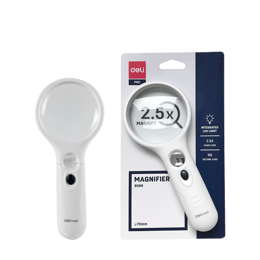DELI ΦΑΚΟΣ ΜΕΓΕΘΥΝΤΙΚΟΣ LED 2.5x ΠΛΑΣΤΙΚΟΣ BLISTER 70mm ΛΕΥΚΟΣ