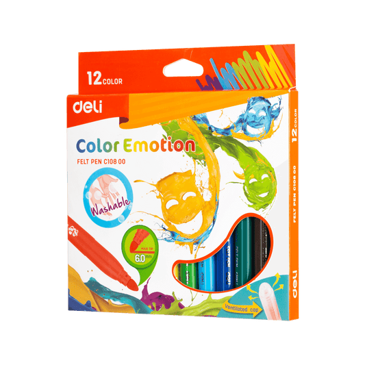 DELI ΜΑΡΚΑΔΟΡΟΣ JUMBO WASHABLE ΧΑΡΤΙΝΟ 12 ΧΡΩΜΑΤΑ 6mm COLOR EMOTION 12 ΤΕΜΑΧΙΑ