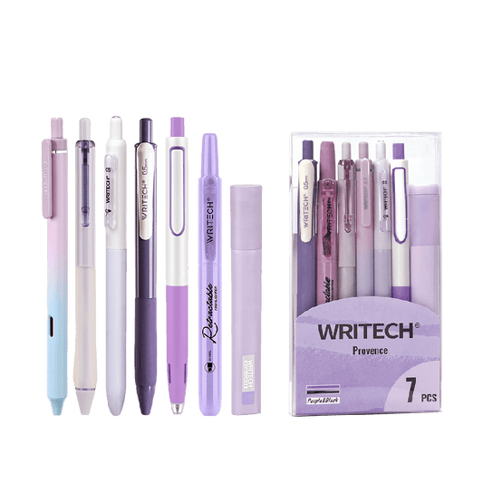 WRITECH ΣΤΥΛΟ GEL & ΜΑΡΚΑΔΟΡΟΣ ΥΠΟΓΡΑΜΜΙΣΗΣ ΣΕΤ 7 ΤΕΜΑΧΙΩΝ WRITING SET ΜΩΒ & ΜΑΥΡΟ