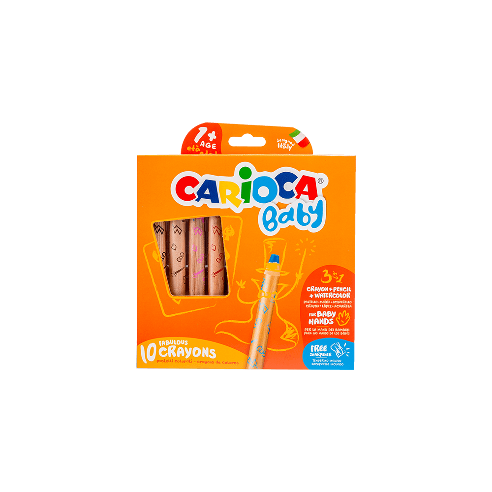 CARIOCA ΚΡΑΙΓΙΟΝ ΚΕΡΙΝΟ (ΚΗΡΟΜΠΟΓΙΕΣ) ΤΡΙΓΩΝΙΚΟ 3in1 10 ΧΡΩΜΑΤΑ BABY 1+