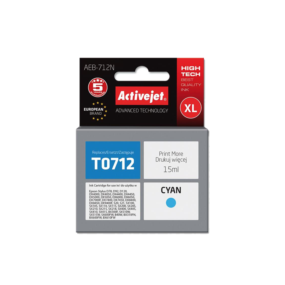 ACTIVE JET INK ΣΥΜΒΑΤΟ ΜΕ EPSON AEB-712N #T0712 CYAN 15ml (Ν) #C13T07124012