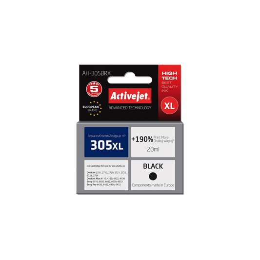 ACTIVE JET INK ΣΥΜΒΑΤΟ ΜΕ HP AH-305BRX #305XL BLACK 20ml (Α) #3YM62AE