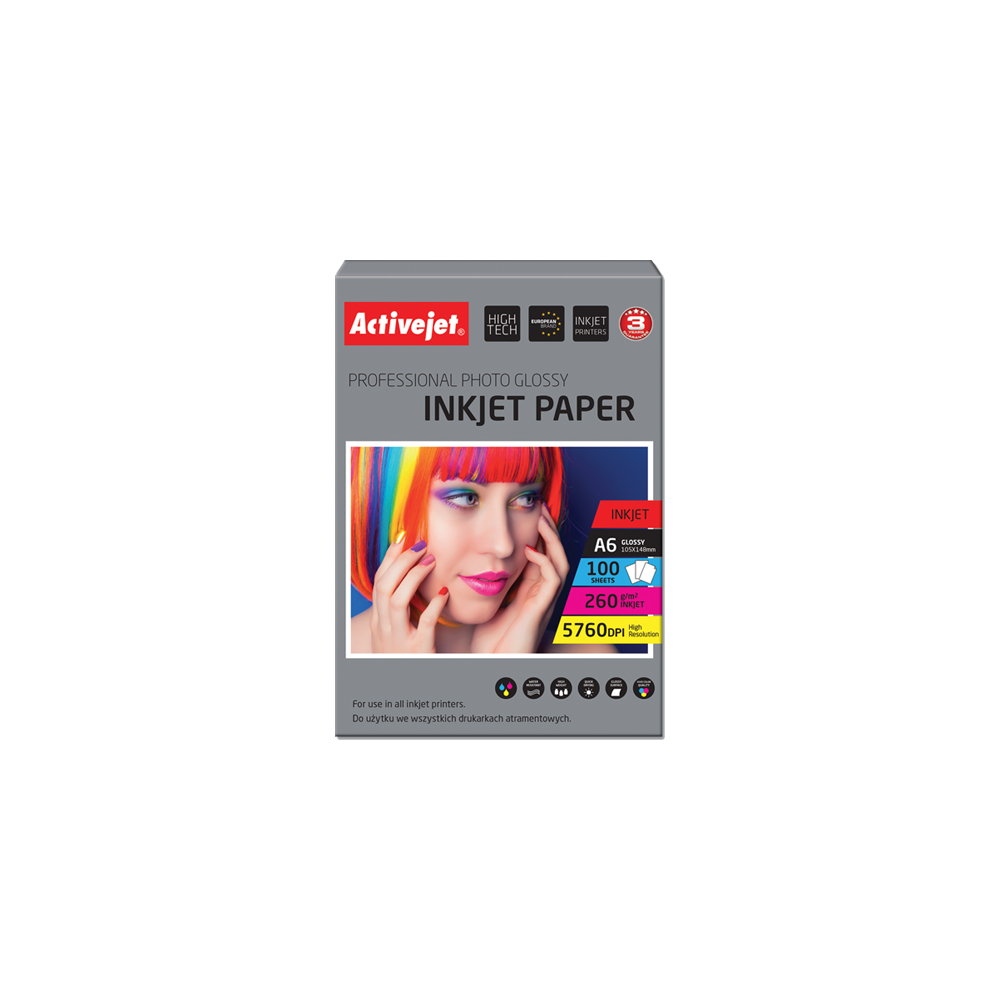 ACTIVE JET ΧΑΡΤΙ ΦΩΤΟΓΡΑΦΙΚΟ ΓΥΑΛΙΣΤΕΡΟ 100 ΦΥΛΛΑ Α6 260gsm EXPACJPAP0019