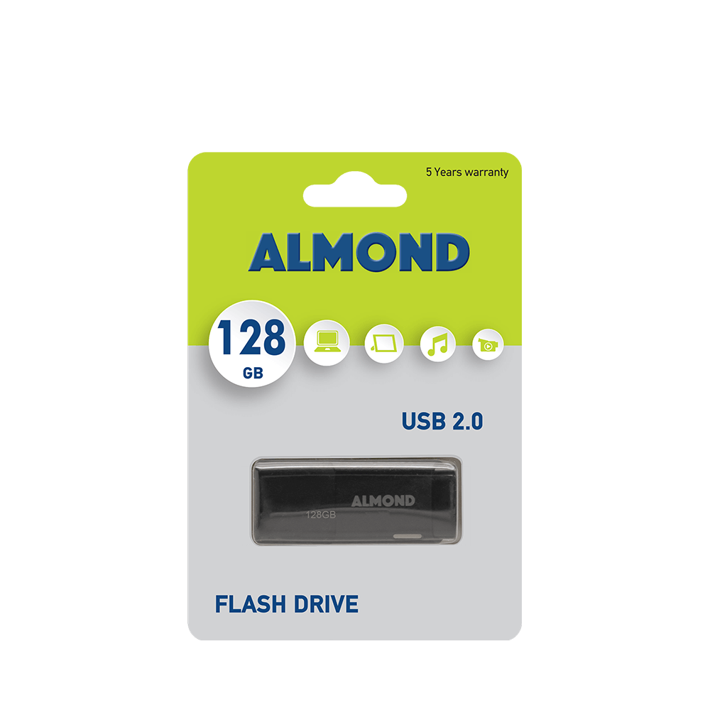 ALMOND FLASH DRIVE USB 2.0 128GB PRIME ΜΑΥΡΟ
