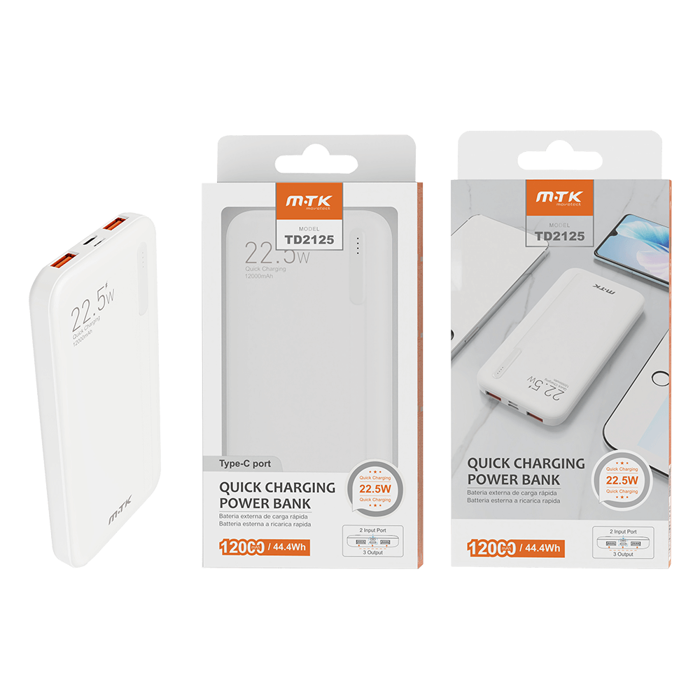 MTK POWER BANK 12000mAh/44.4Wh 2USB MICRO USB/TYPE C ΛΕΥΚΟ