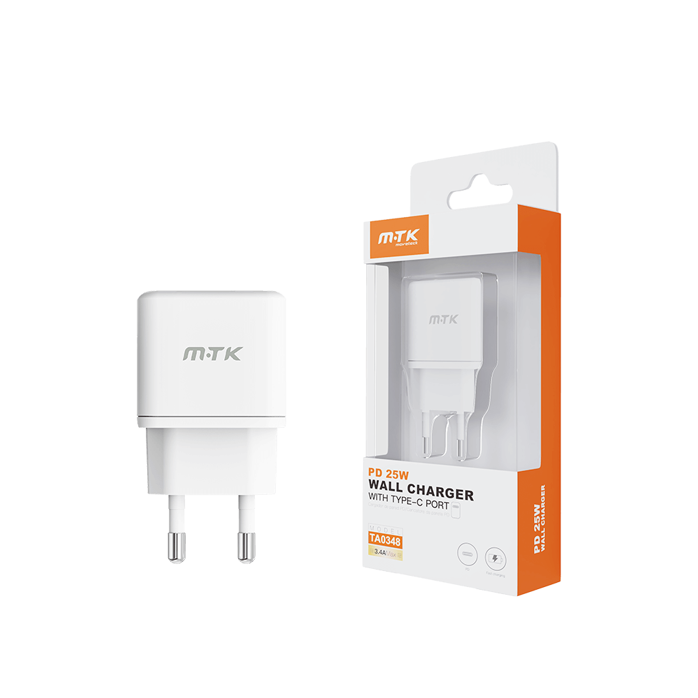 MTK ΦΟΡΤΙΣΤΗΣ ΧΩΡΙΣ ΚΑΛΩΔΙΟ 3.4Α/25W TYPE C ΛΕΥΚΟ