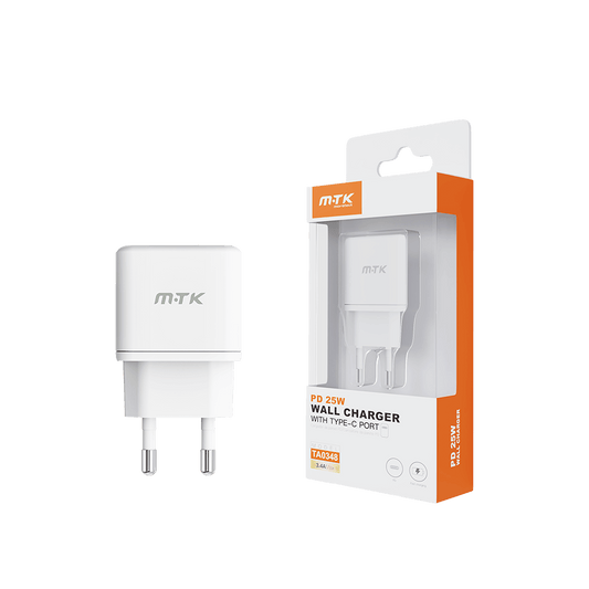 MTK ΦΟΡΤΙΣΤΗΣ ΧΩΡΙΣ ΚΑΛΩΔΙΟ 3.4Α/25W TYPE C ΛΕΥΚΟ