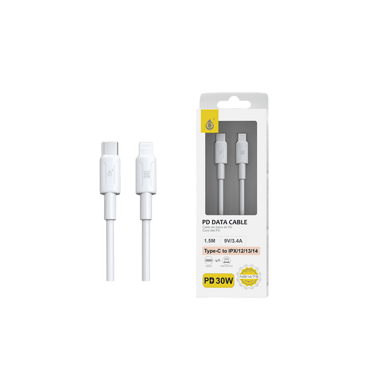 MTK ΚΑΛΩΔΙΟ TYPE C IPHONE IPX/12/13/14 30W/9V/3.4A 1.5m ΛΕΥΚΟ
