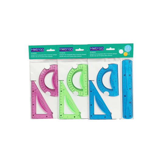 METRON KIDS ΓΕΩΜΕΤΡΙΑΣ ΣΕΤ 3 ΤΕΜΑΧΙΑ ΕΥΚΑΜΠΤΟ BLISTER 20cm ΑΣΣΟΡΤΙ