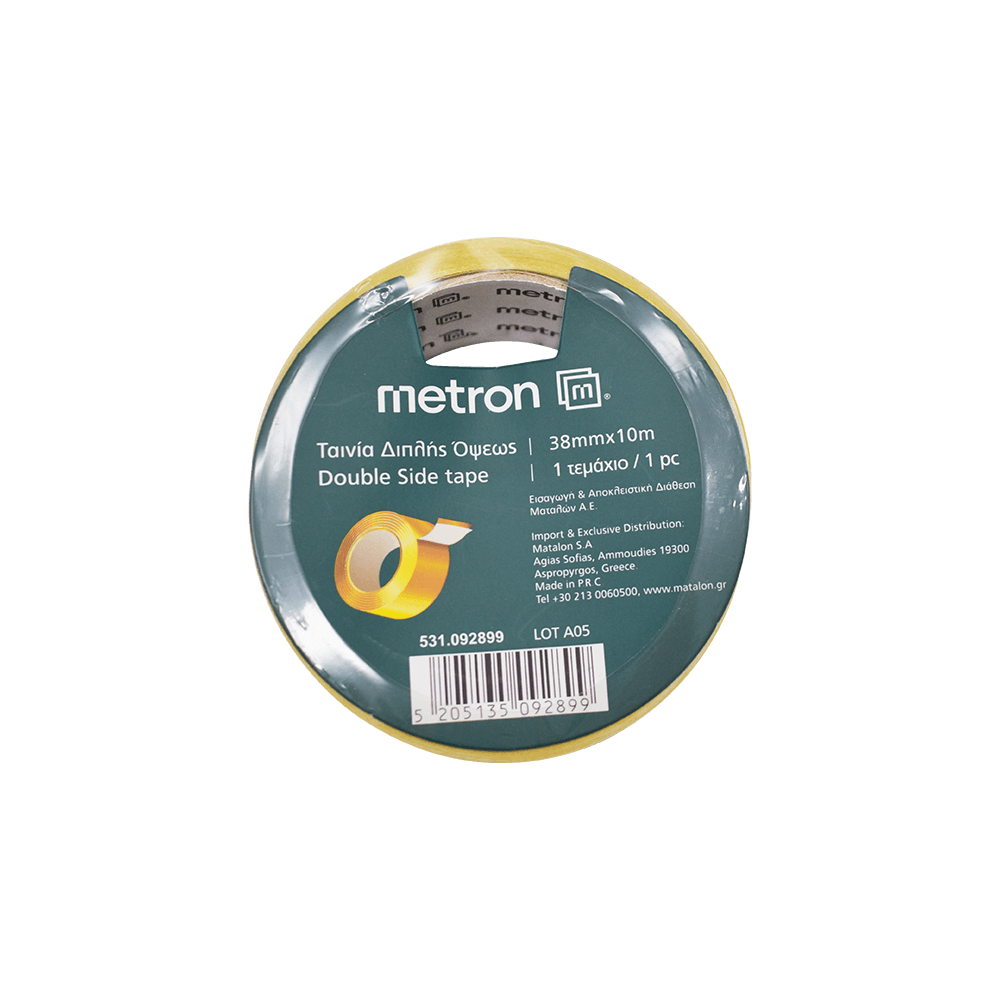 METRON ΤΑΙΝΙΑ ΔΙΠΛΗΣ ΟΨΕΩΣ 38mmx10m ΚΙΤΡΙΝΗ 4 ΤΕΜΑΧΙΑ