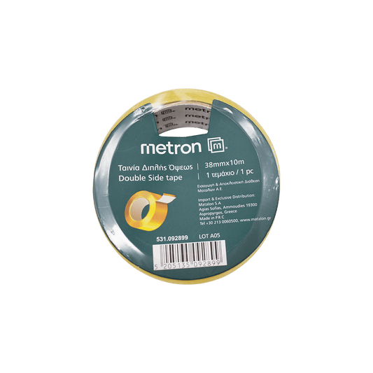 METRON ΤΑΙΝΙΑ ΔΙΠΛΗΣ ΟΨΕΩΣ 38mmx10m ΚΙΤΡΙΝΗ 4 ΤΕΜΑΧΙΑ