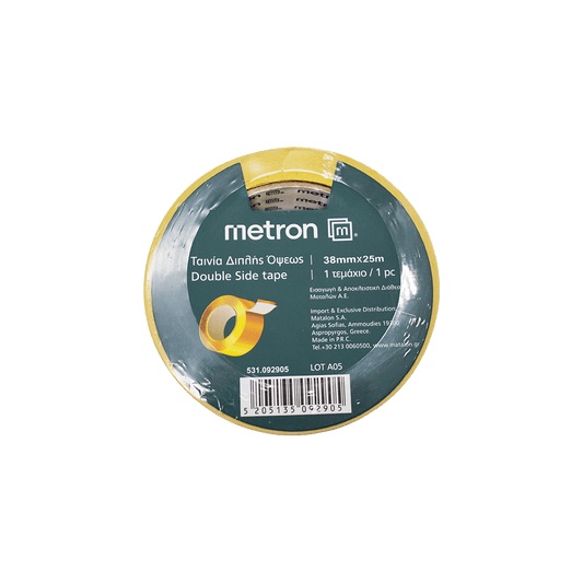 METRON ΤΑΙΝΙΑ ΔΙΠΛΗΣ ΟΨΕΩΣ 38mmx25m ΚΙΤΡΙΝΗ 4 ΤΕΜΑΧΙΑ