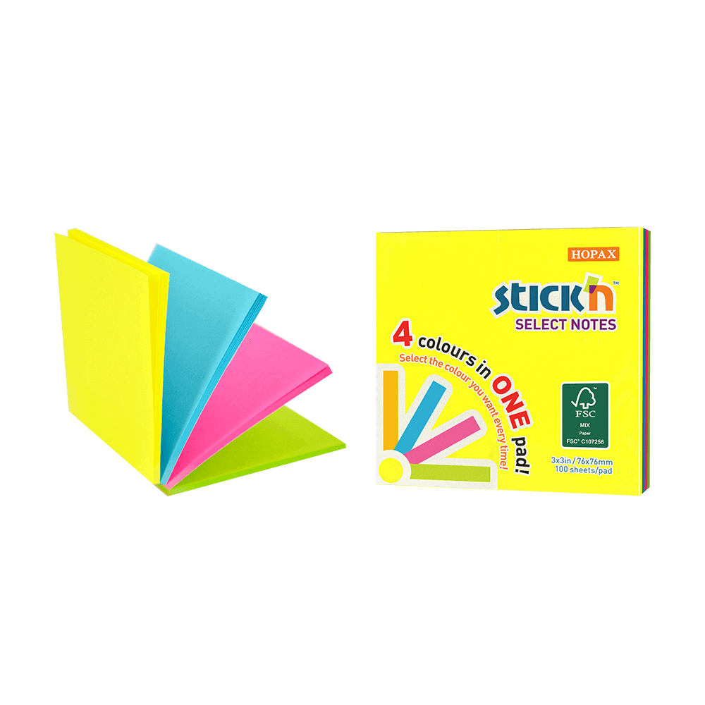 STICK'N ΧΑΡΤΙΑ ΣΗΜΕΙΩΣΕΩΝ ΑΥΤΟΚΟΛΛΗΤΑ 76x76mm 100 ΦΥΛΛΑ NEON 4 ΧΡΩΜΑΤΑ 12 ΤΕΜΑΧΙΑ