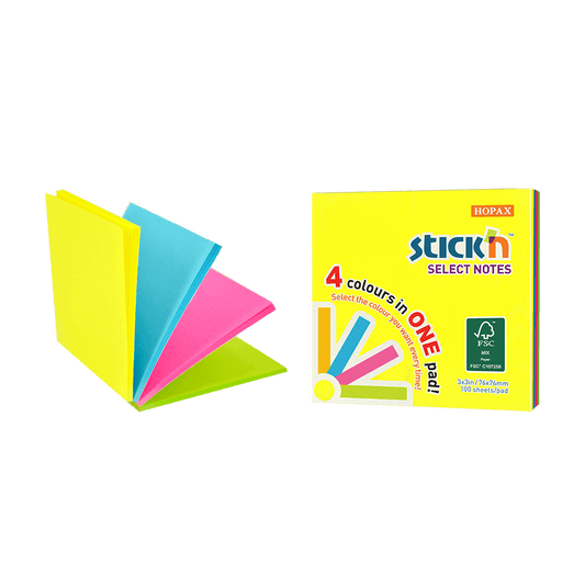 STICK'N ΧΑΡΤΙΑ ΣΗΜΕΙΩΣΕΩΝ ΑΥΤΟΚΟΛΛΗΤΑ 76x76mm 100 ΦΥΛΛΑ NEON 4 ΧΡΩΜΑΤΑ 12 ΤΕΜΑΧΙΑ