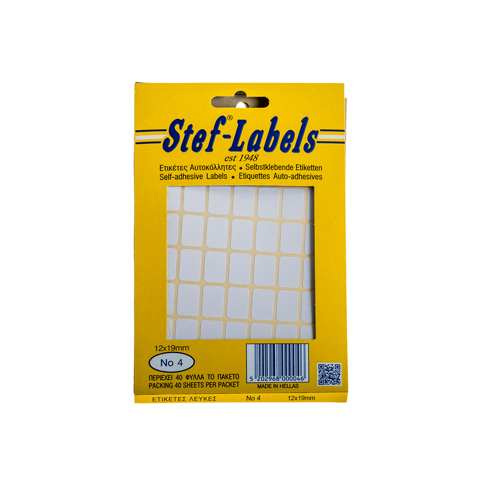 STEF ΕΤΙΚΕΤΕΣ ΑΥΤΟΚΟΛΛΗΤΕΣ 12x19mm 56/ΦΥΛΛΟ ΛΕΥΚΕΣ 40 ΦΥΛΛΑ