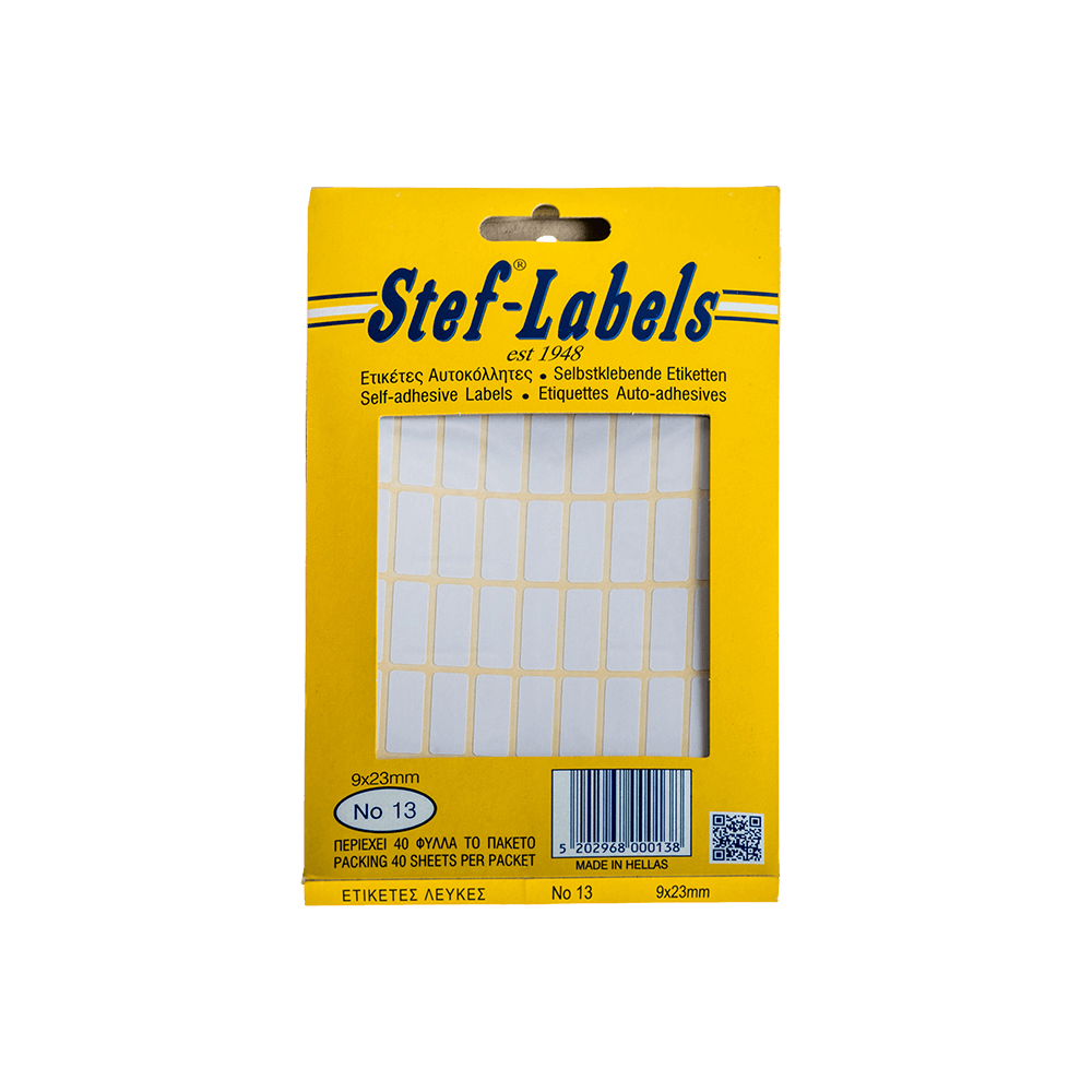 STEF ΕΤΙΚΕΤΕΣ ΑΥΤΟΚΟΛΛΗΤΕΣ 9x23mm 54/ΦΥΛΛΑ ΛΕΥΚΕΣ 40 ΦΥΛΛΑ