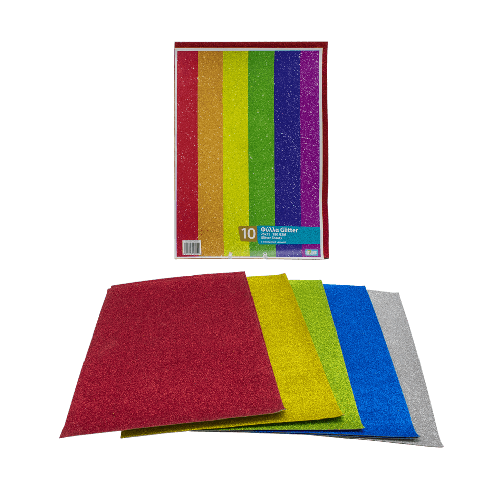 ΦΥΛΛΑ GLITTER 25x35cm 280gsm 5 ΧΡΩΜΑΤΑ ΑΣΣΟΡΤΙ 10 ΦΥΛΛΑ