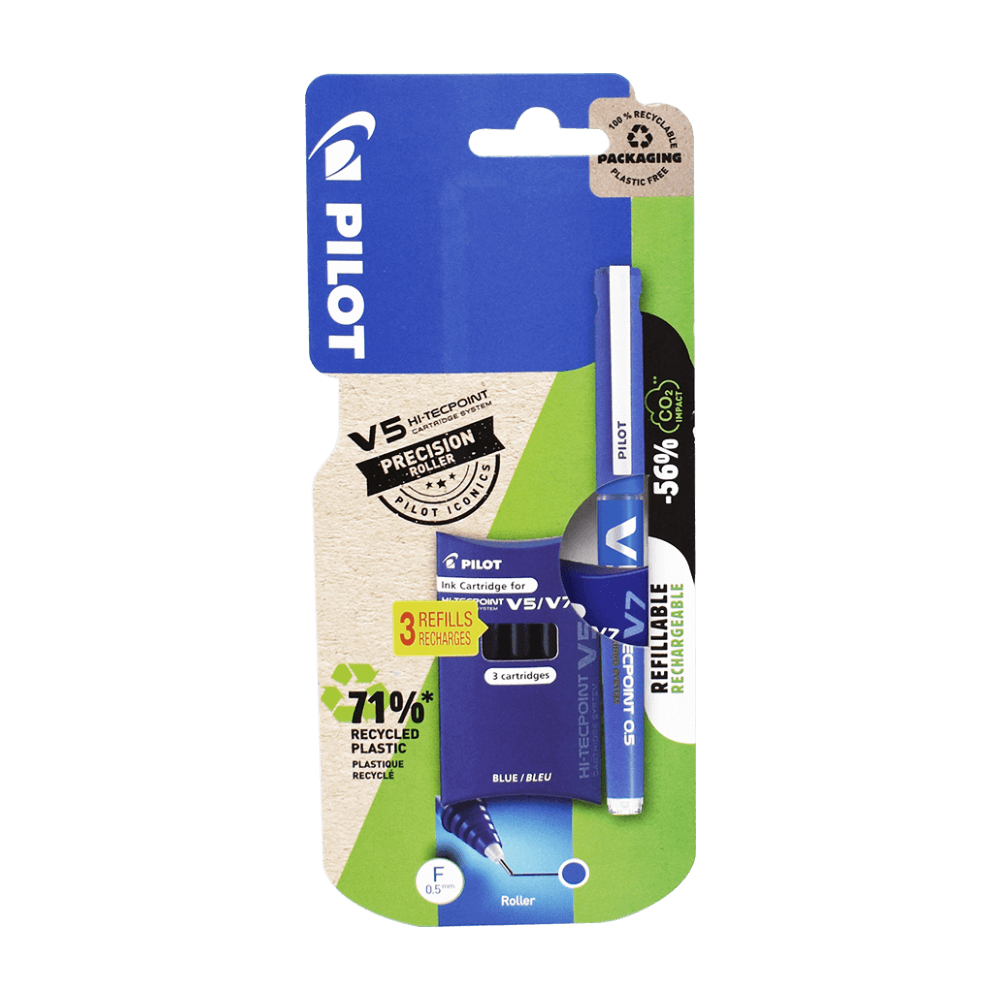 PILOT ΣΤΥΛΟ ΥΓΡΗΣ ΜΕΛΑΝΗΣ ΜΕ 3 ΑΜΠΟΥΛΕΣ V5 HI-TECPOINT CARTRIDGE 0.5mm & 3Τ. ΑΝΤΑΛΛΑΚΤΙΚΑ ΜΠΛΕ