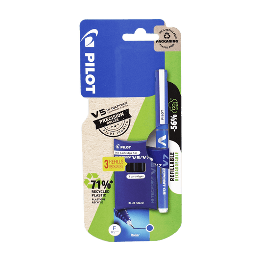 PILOT ΣΤΥΛΟ ΥΓΡΗΣ ΜΕΛΑΝΗΣ ΜΕ 3 ΑΜΠΟΥΛΕΣ V5 HI-TECPOINT CARTRIDGE 0.5mm & 3Τ. ΑΝΤΑΛΛΑΚΤΙΚΑ ΜΠΛΕ