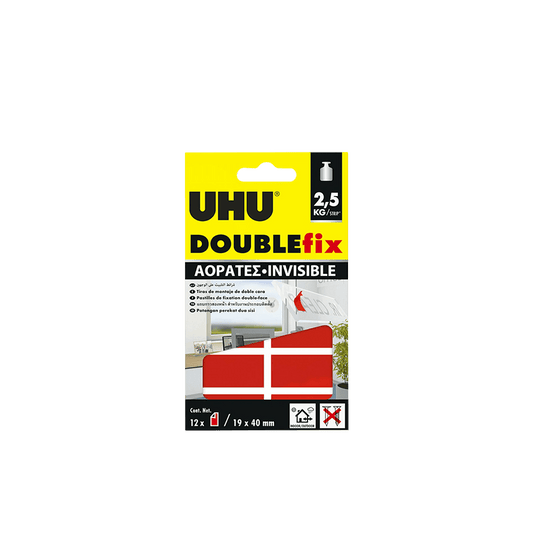 UHU DOUBLE FIX ΑΥΤOKΟΛΛΗΤΟ ΔΙΠΛΗΣ ΟΨΗΣ ΑΟΡΑΤΟ 19x40mm 12 ΤΕΜΑΧΙΑ MAX 2,5 kg 6 ΤΕΜΑΧΙΑ