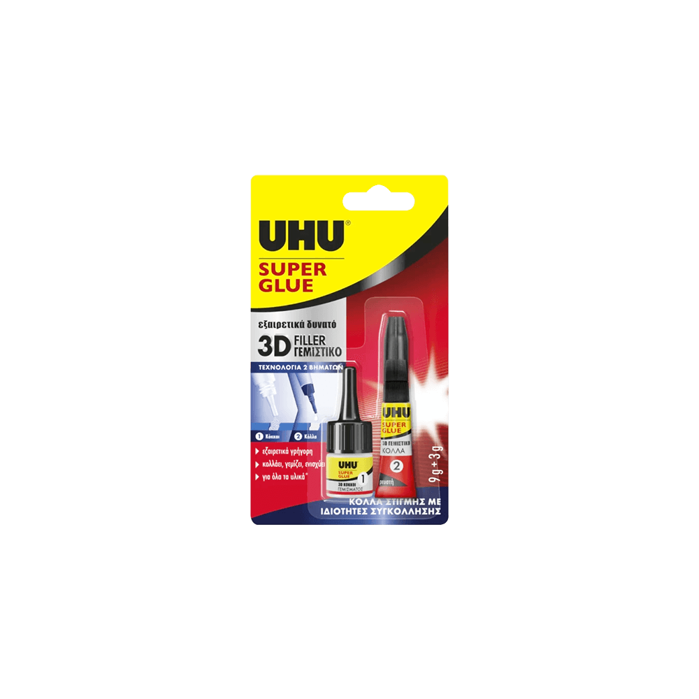 UHU ΚΟΛΛΑ SUPER GLUE 3D ΓΕΜΙΣΤΙΚΟ BLISTER FILLER 3g+9g