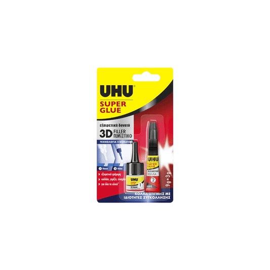 UHU ΚΟΛΛΑ SUPER GLUE 3D ΓΕΜΙΣΤΙΚΟ BLISTER FILLER 3g+9g