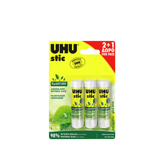 UHU ΚΟΛΛΑ STIC BLISTER 2 ΤΕΜΑΧΙΑ + 1 ΤΕΜΑΧΙΟ ΔΩΡΟ 8.2gr RENATURE
