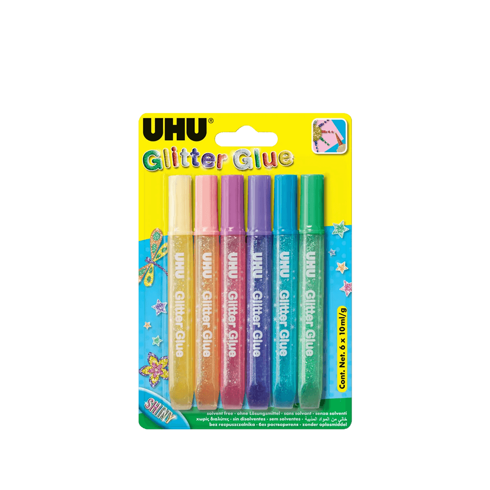 UHU ΧΡΥΣΟΚΟΛΛΑ 6 ΧΡΩΜΑΤΑ x 10ml GLITTER SHINY